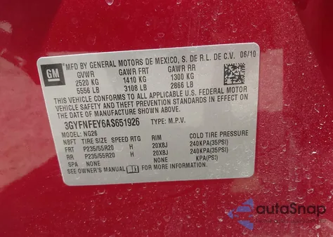 2010 Cadillac Srx Premium Collection from USA, damaged, VIN 3GYFNFEY6AS651926